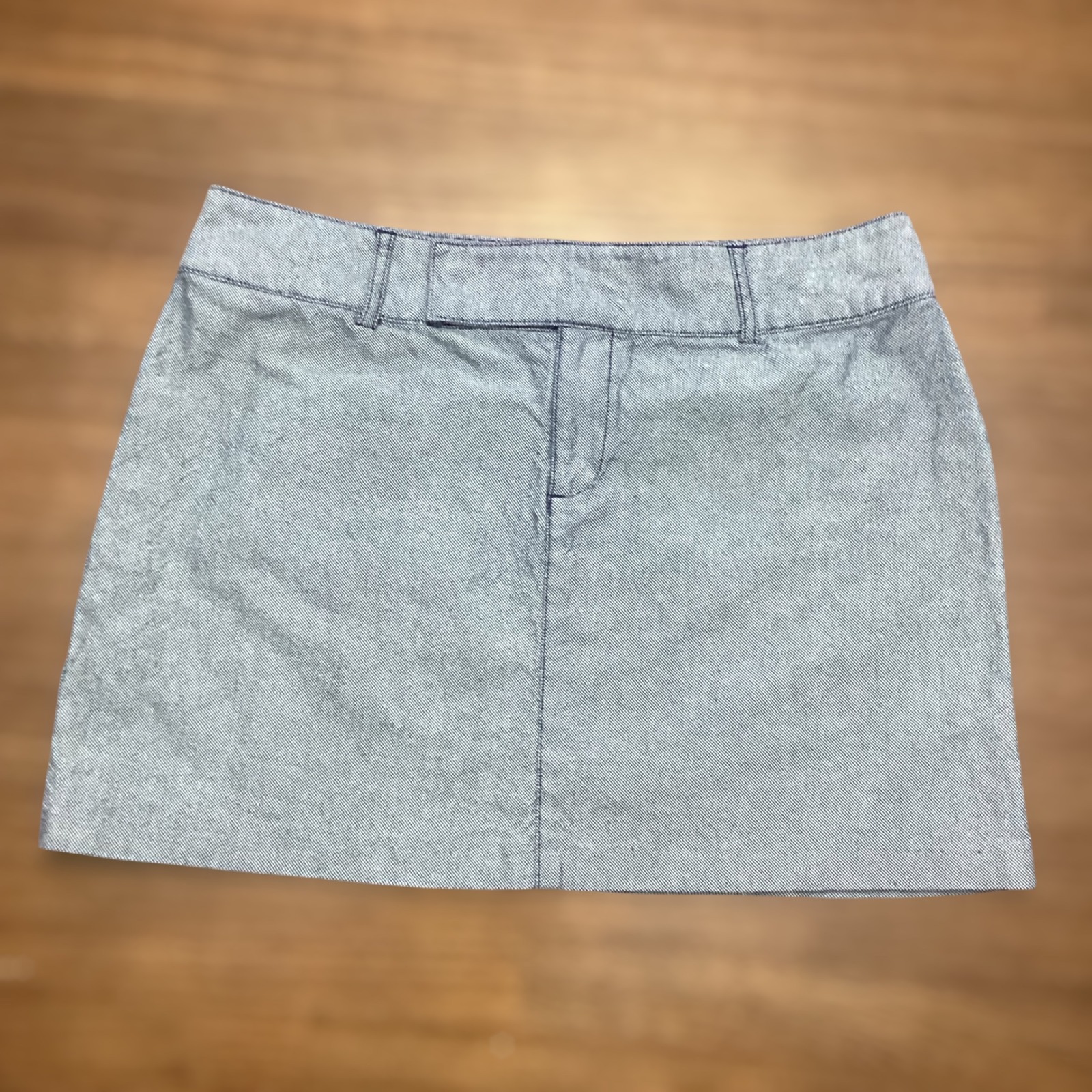 Old Navy Navy Blue White Micro Check Cotton Linen Stretch Mini Skirt Sze 10 Boho